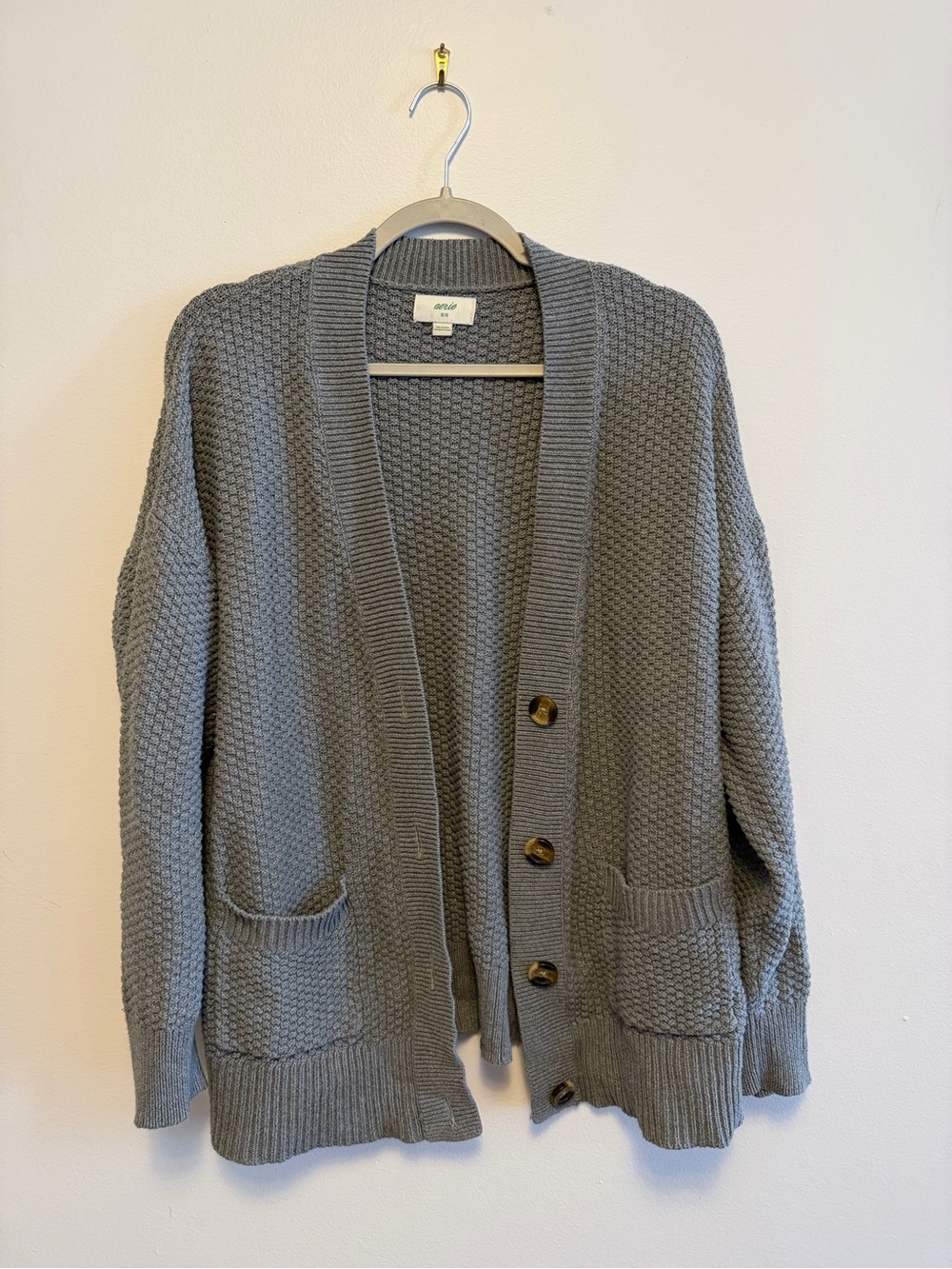 aerie Heather Gray Chunky Knit Button-Front Cardigan